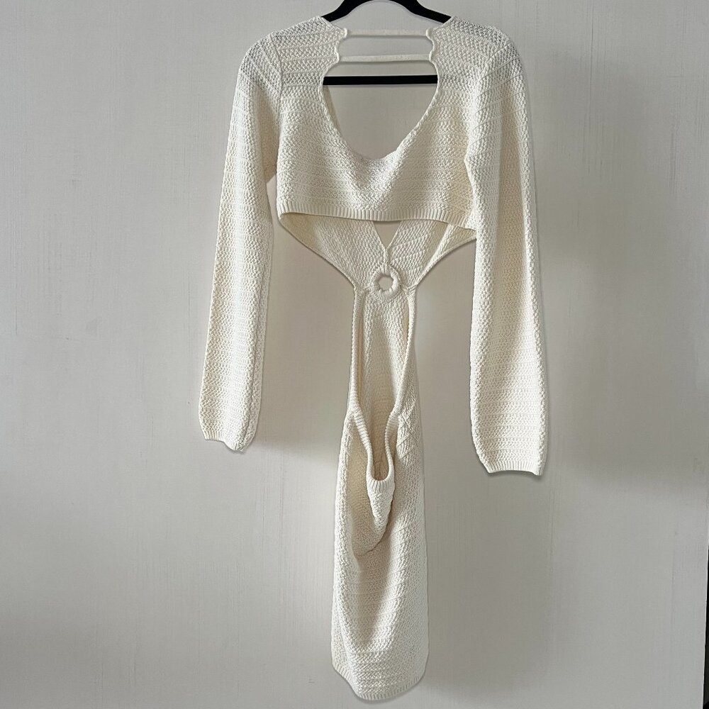 Forever 21 Cream Knit Cutout Mini Dress with Long Sleeves